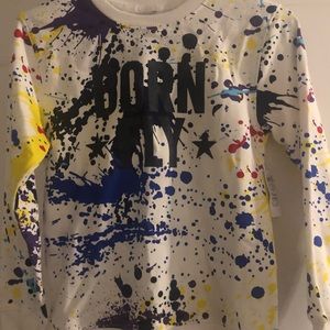 Born Fly white multi color paint splatter design sweat shirt kids size small